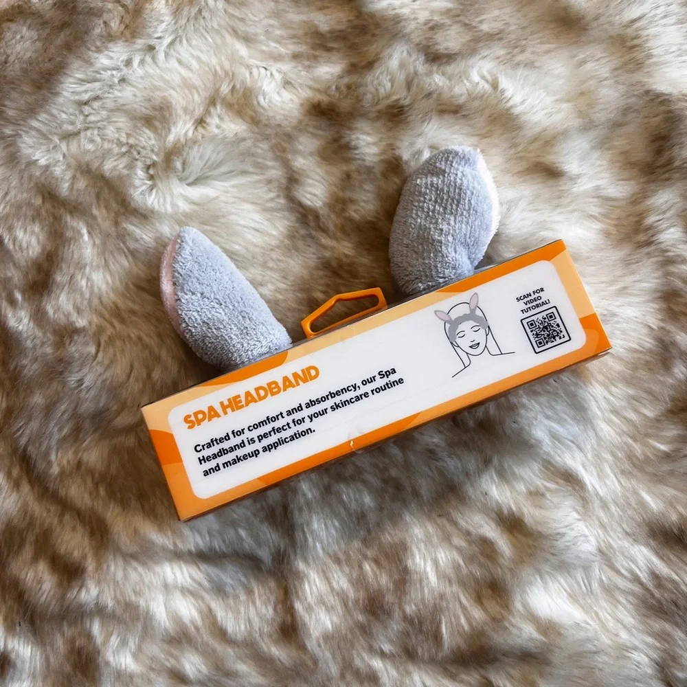 NIB Gray Bunny Eared Soft Plush Spa Headband